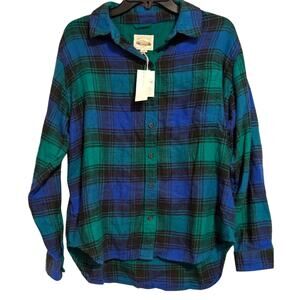 American Eagle Cotton Button Up Flannel Oversized Size XS Blue Green